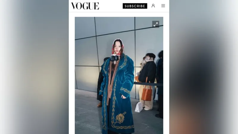 Кыргызстандык моделдин улуттук чапан менен баш кийимдеги сүрөтү Vogue журналына жарыяланды